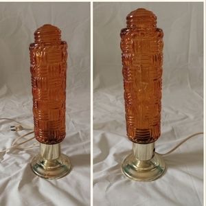 Fab Pair 1930's/40's Amber Flash Glass Boudoir Lamps! Working! Unique Pattern!